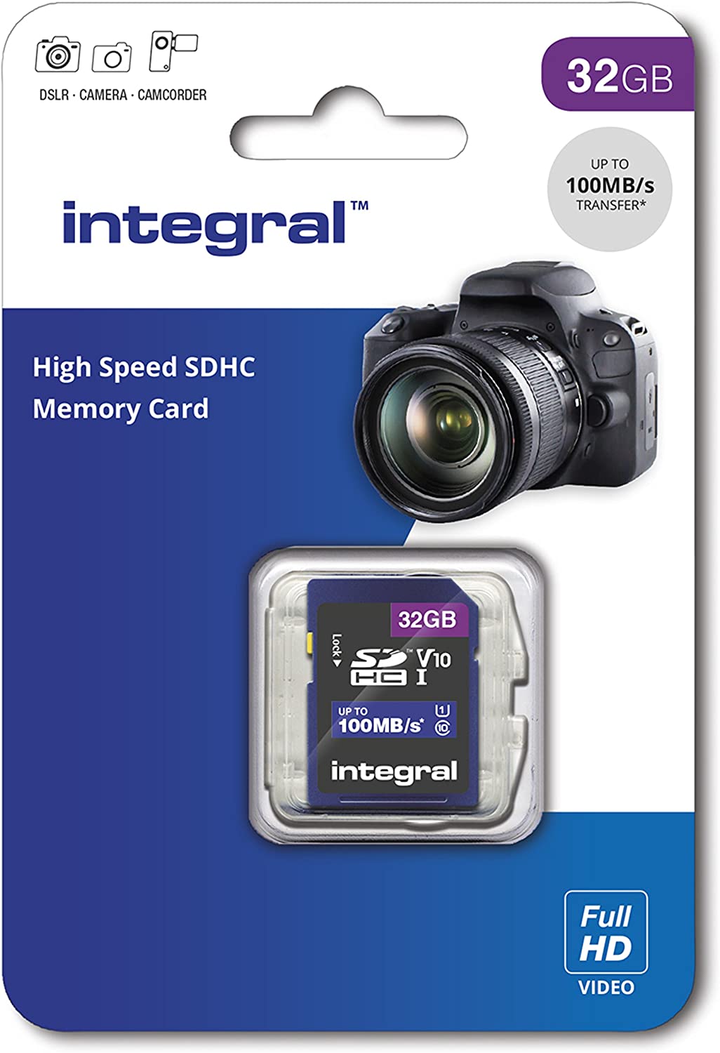 Tarjeta SD de alta velocidad Integral INSDH32G-100V10 de 32 GB SDHC/XC 100 MB/s UHS-I V10 U1