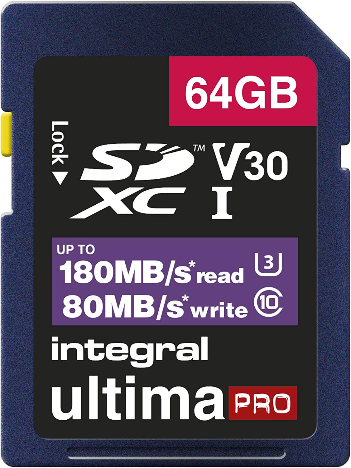 Integral INSDX64G-180V30 PRO High Speed SD CARD 180MB/S SDXC V30 UHS-I U3