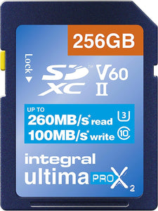 Integral ULTIMAPRO X2 256GB UHS-II V60 Up to 260MBs Read, 100MBs Write Speed SD Card