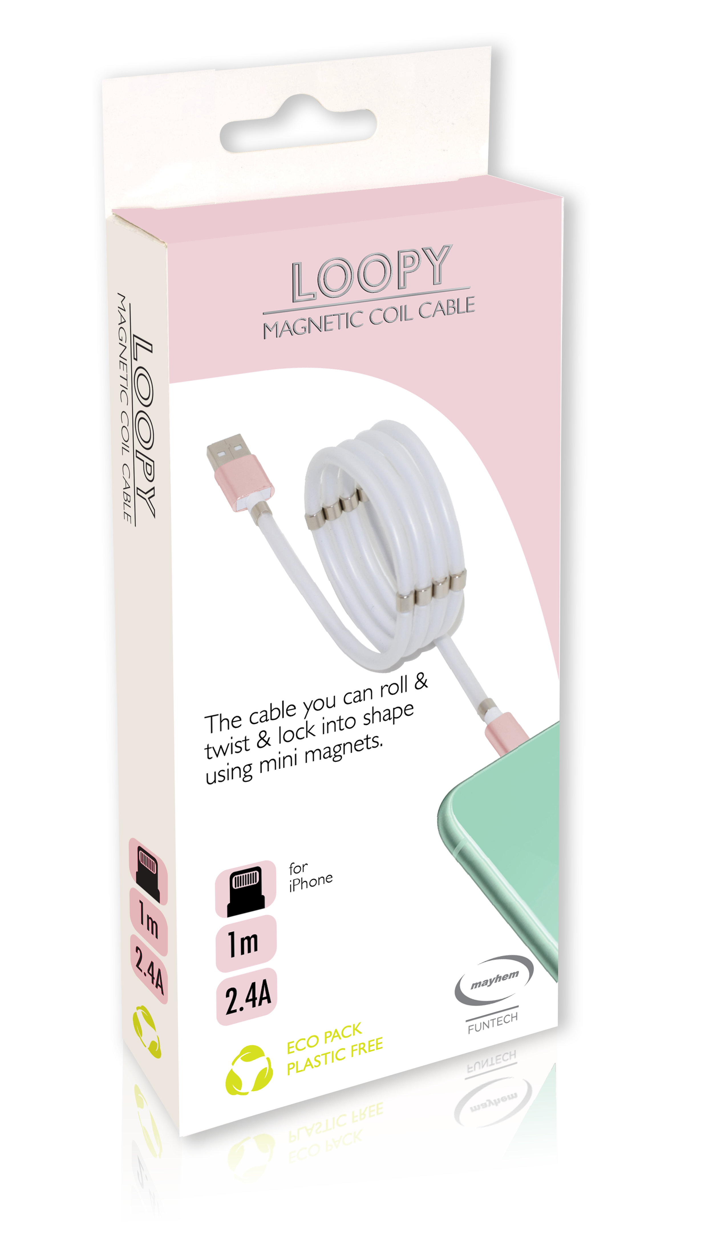 Loopy Magnetic Coil Cable 1m For iPhone | Rose