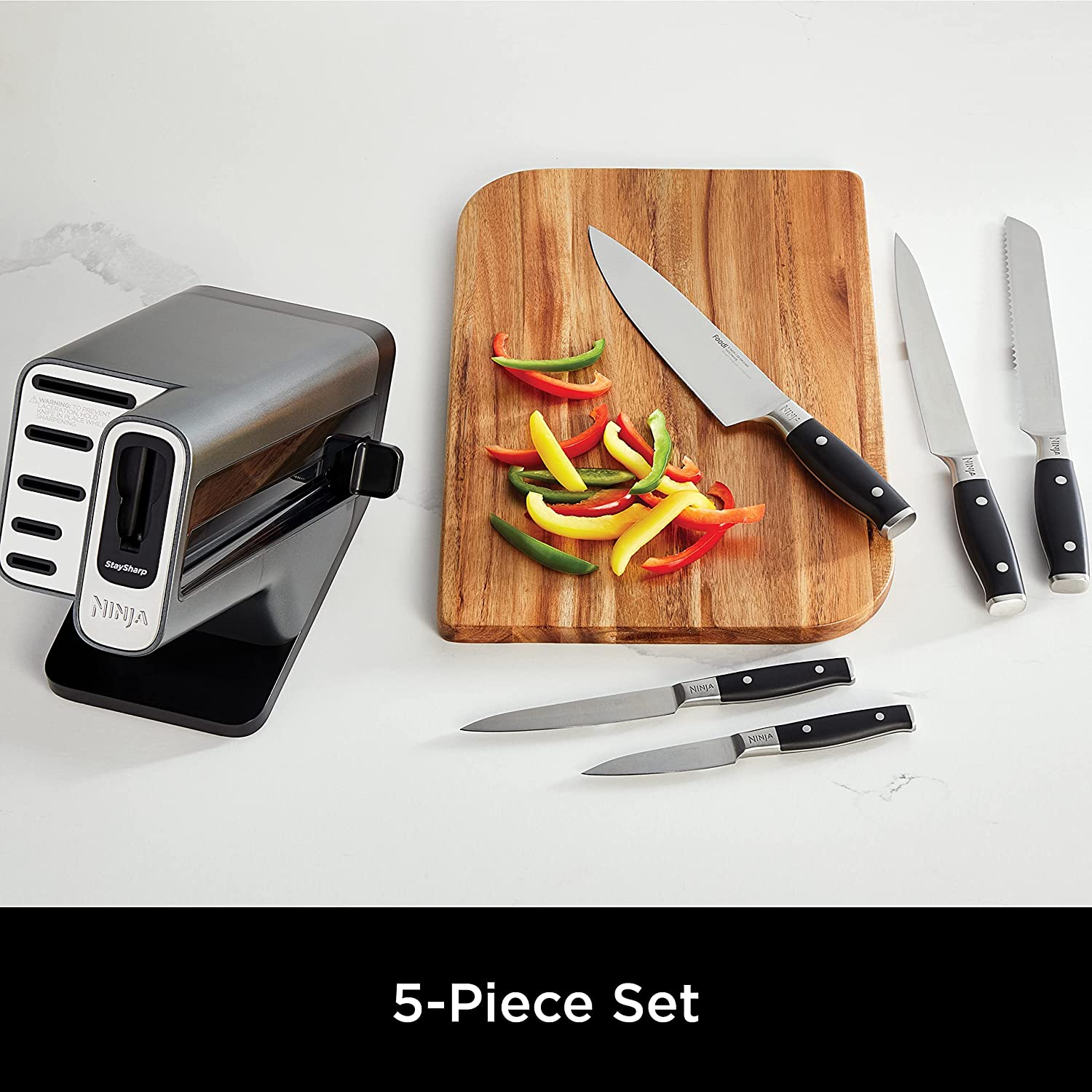 Ninja Foodi StaySharp Knife Block with Integrated Sharpener | 5-Piece Set - K32005UK