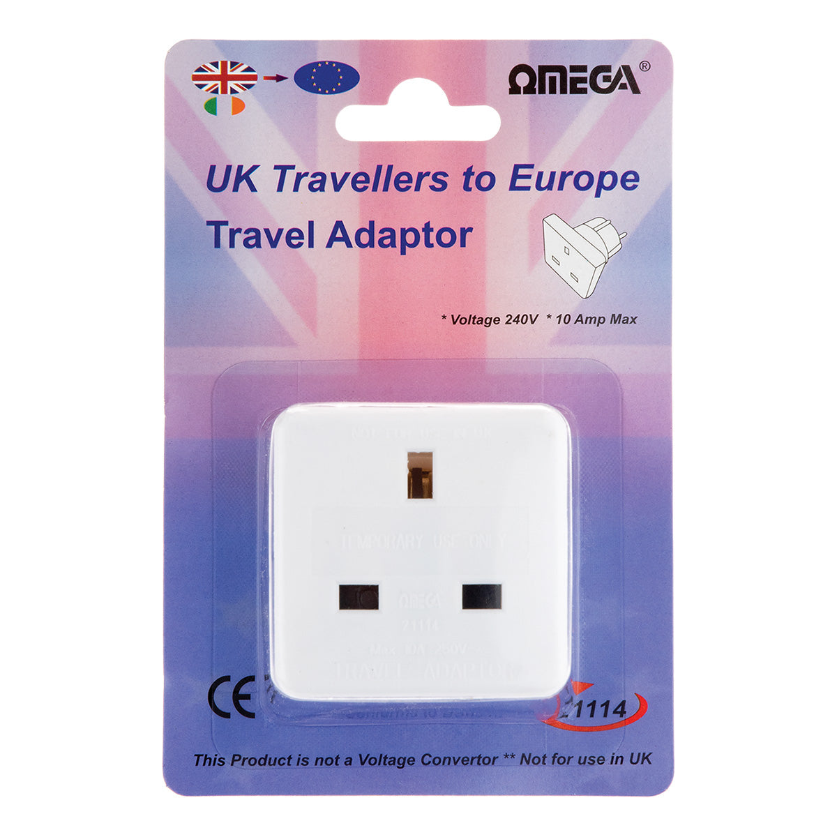 OMEGA 21114 UK Travellers to Europe Travel Adaptor