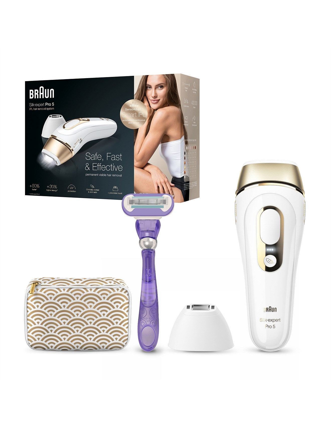 Sistema de depilación IPL Braun Silk-Expert Pro 5 | Blanco/Dorado