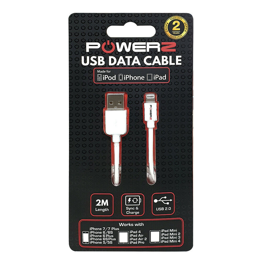 Powerz MFi Certified iPhone Charger Cable 2M | White