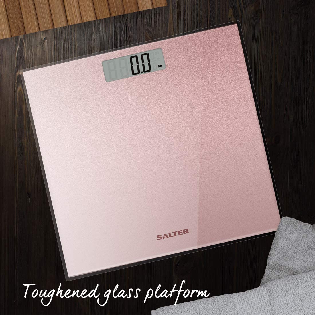 Báscula electrónica de baño Salter con purpurina en oro rosa - 9037RGGL3R