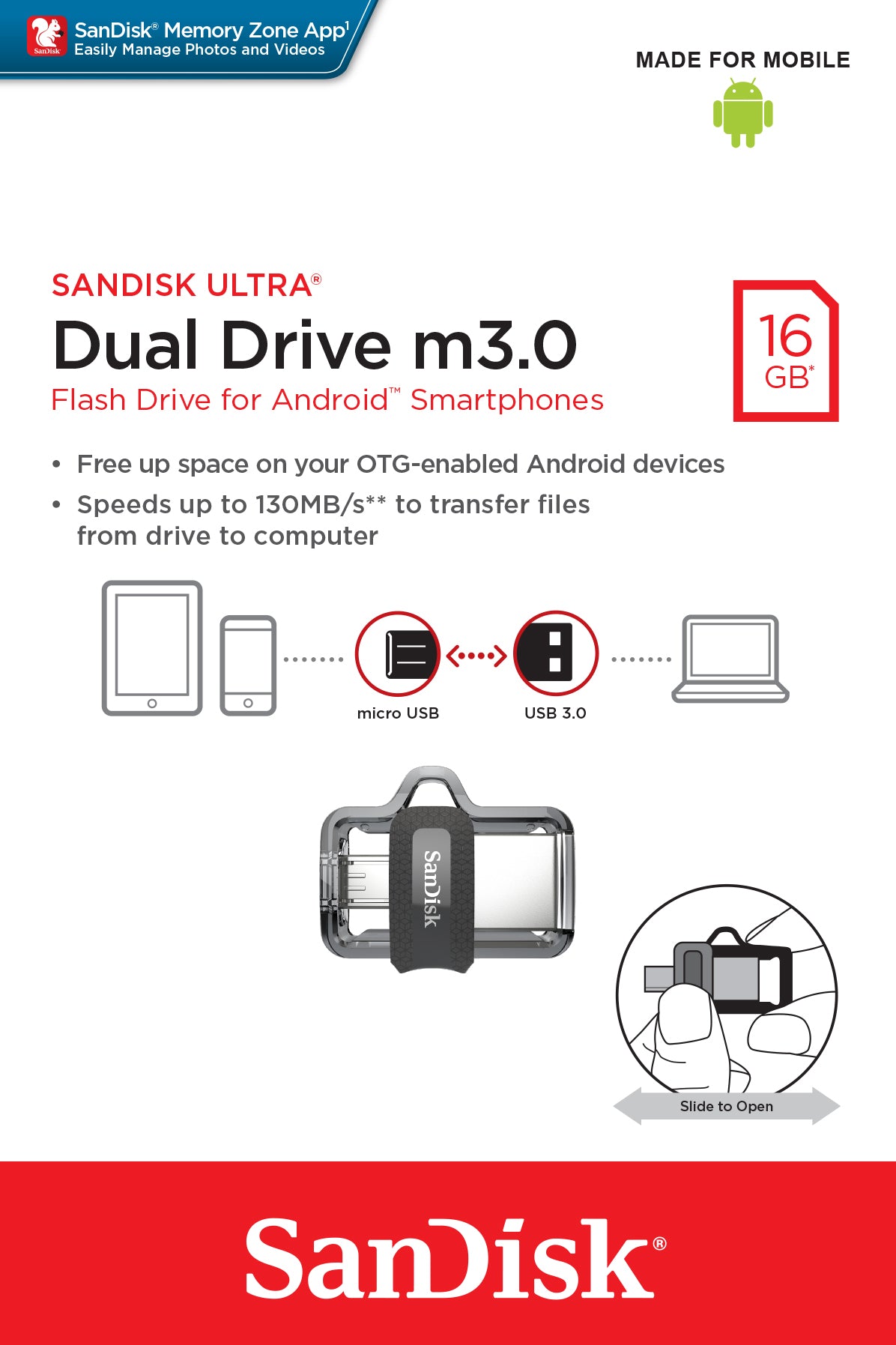 Unidad flash dual SanDisk Ultra de 16 GB USB M3.0