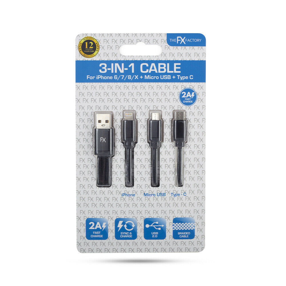 FX 3 In 1 Braided USB Data Cable