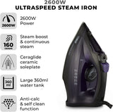 Tower CeraGlide 2600W UltraSpeed Ceramic Steam Iron | Purple