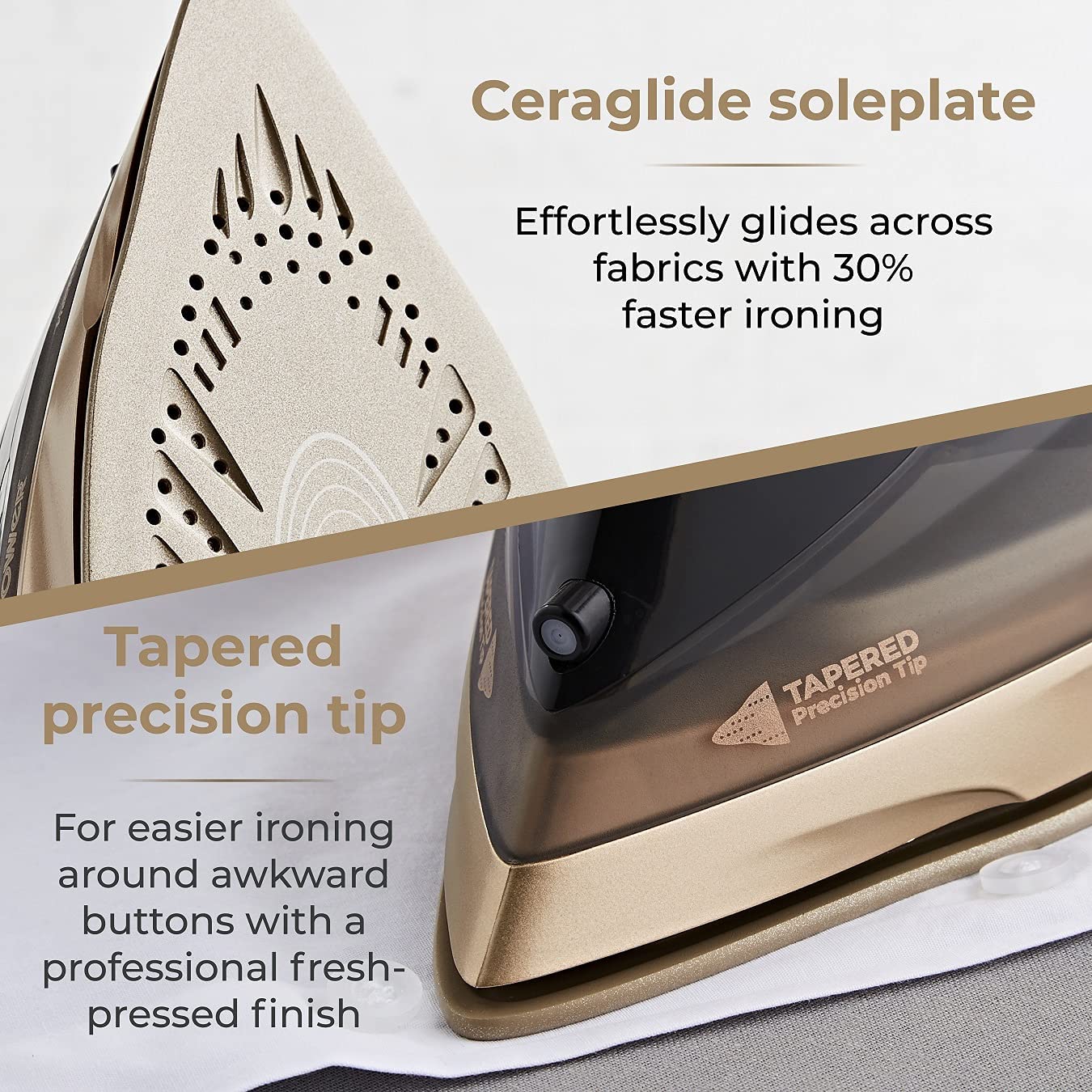 Tower CeraGlide Cord Cordless Steam Iron | Black and Gold