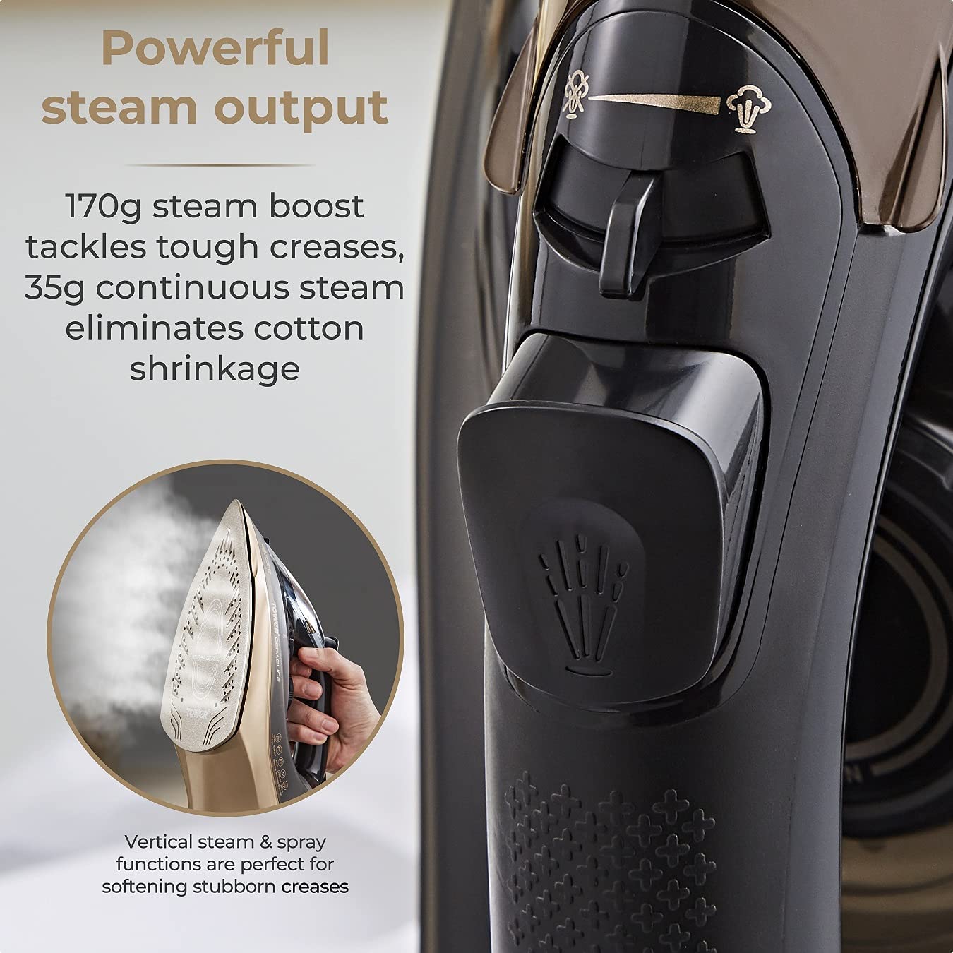 Tower CeraGlide Cord Cordless Steam Iron | Black and Gold