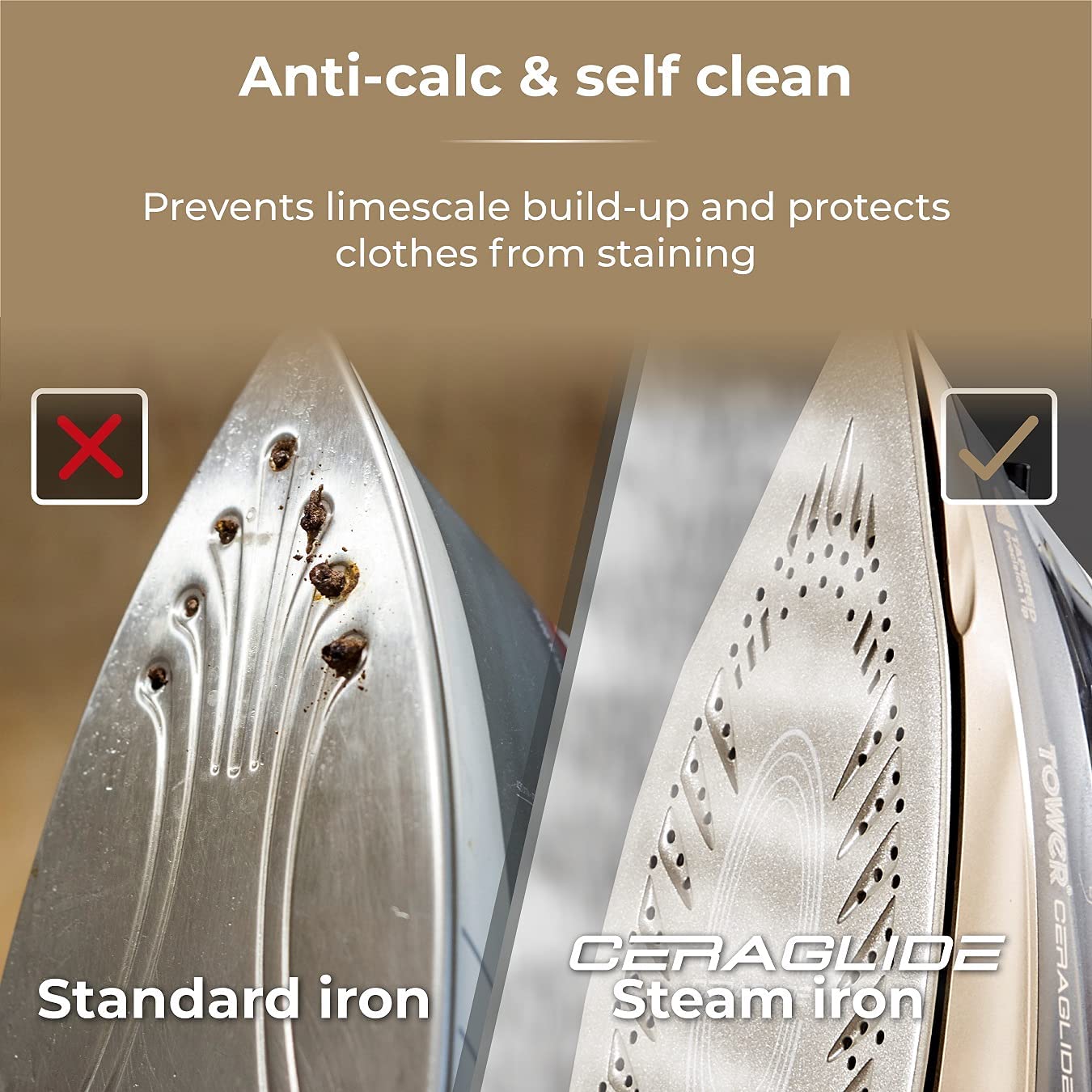 Tower CeraGlide Cord Cordless Steam Iron | Black and Gold