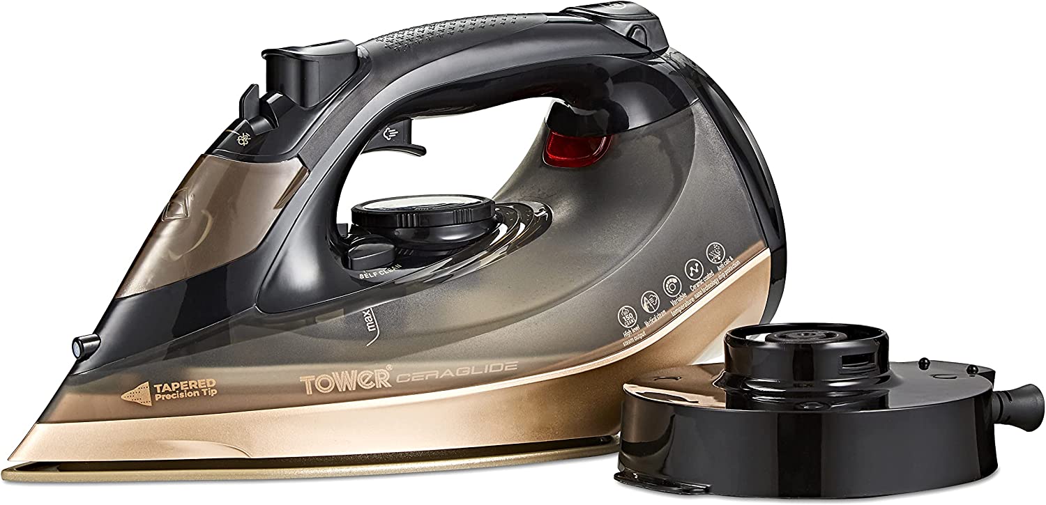Tower CeraGlide Cord Cordless Steam Iron | Black and Gold
