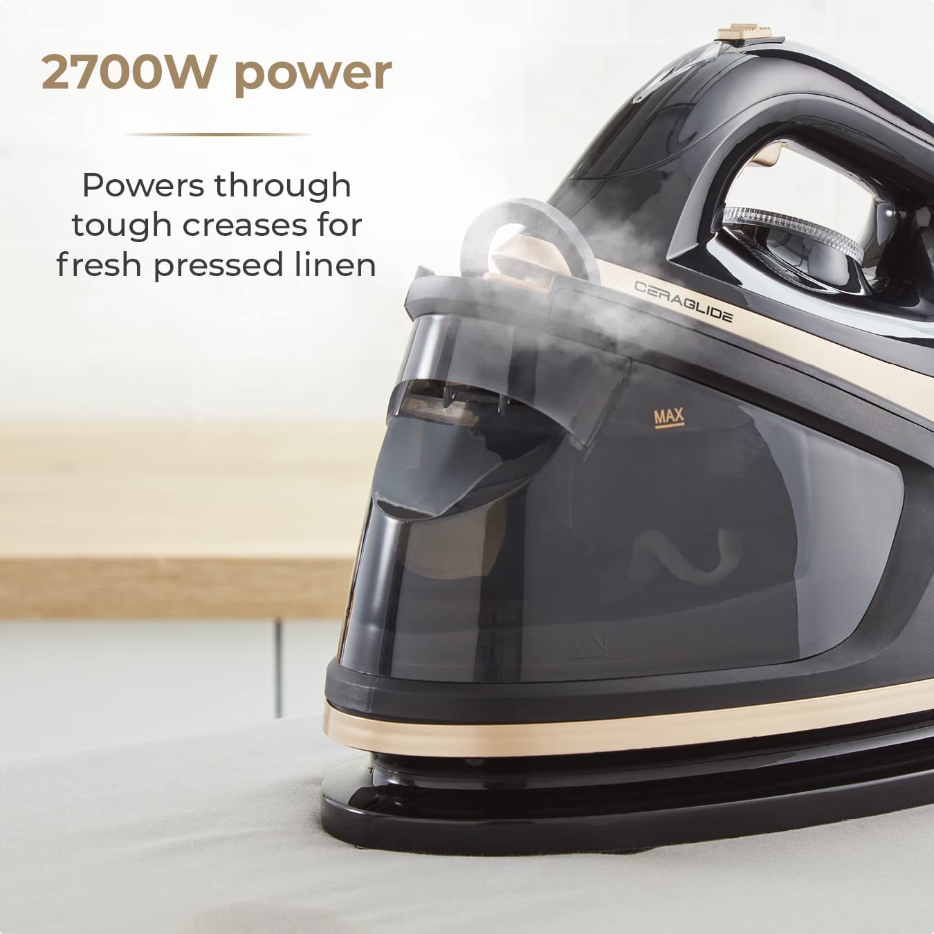 Plancha de vapor Tower Ceraglide 2700 W, 1,2 L | Dorado champán y negro