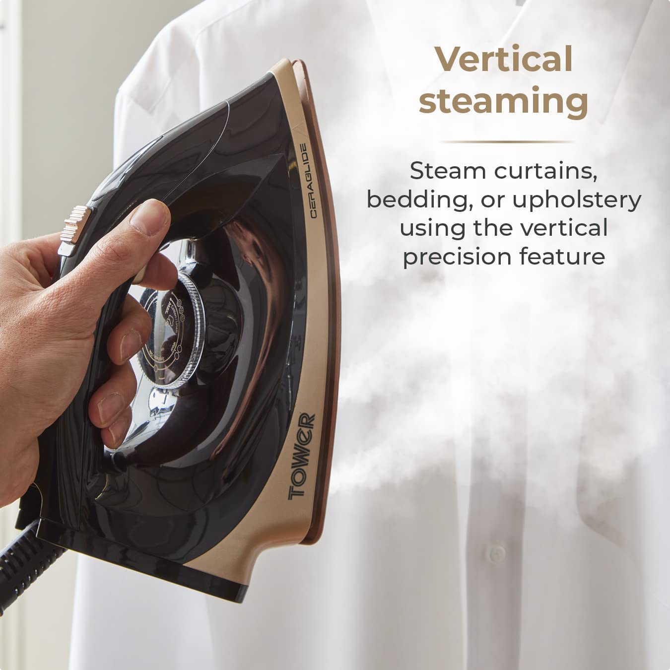 Plancha de vapor Tower Ceraglide 2700 W, 1,2 L | Dorado champán y negro