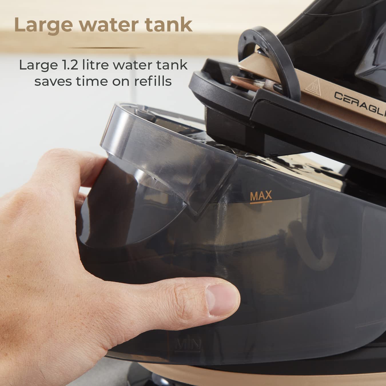 Plancha de vapor Tower Ceraglide 2700 W, 1,2 L | Dorado champán y negro