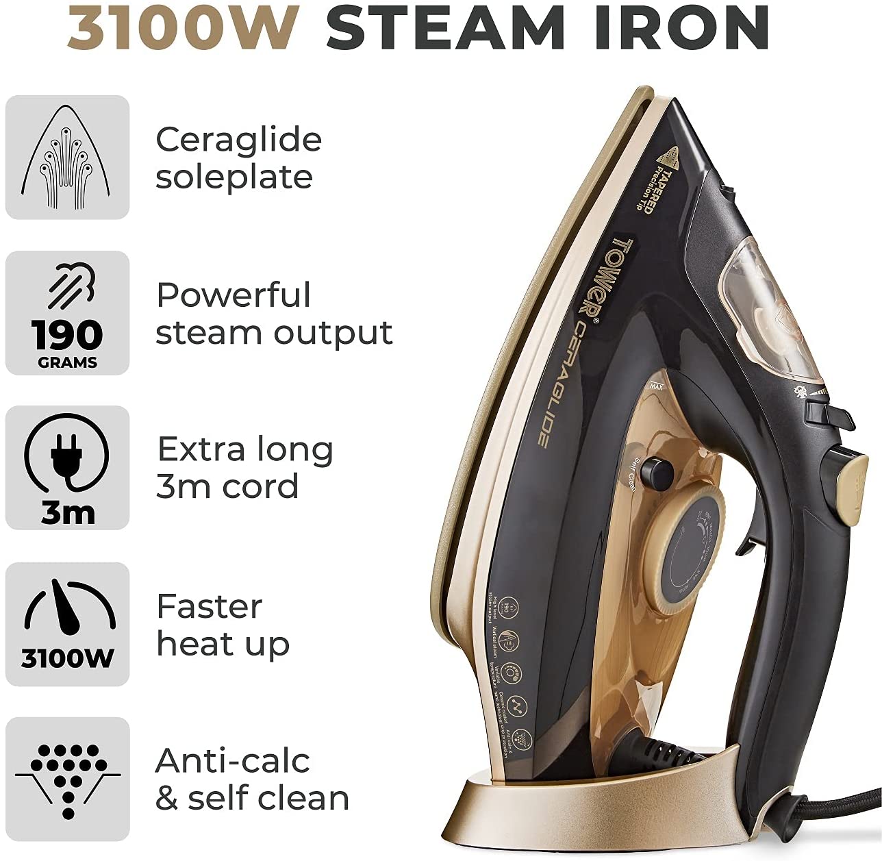 Tower Ceraglide 3100W Steam Iron - T22021