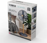 Tower Scandi Metal Pedestal Fan with 3 Speeds | Grey With Wood Effect
