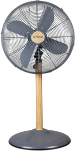 Tower Scandi Metal Pedestal Fan with 3 Speeds | Grey With Wood Effect