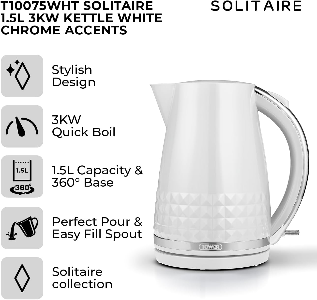 Tower Solitaire 3KW 1.5 Litre Kettle