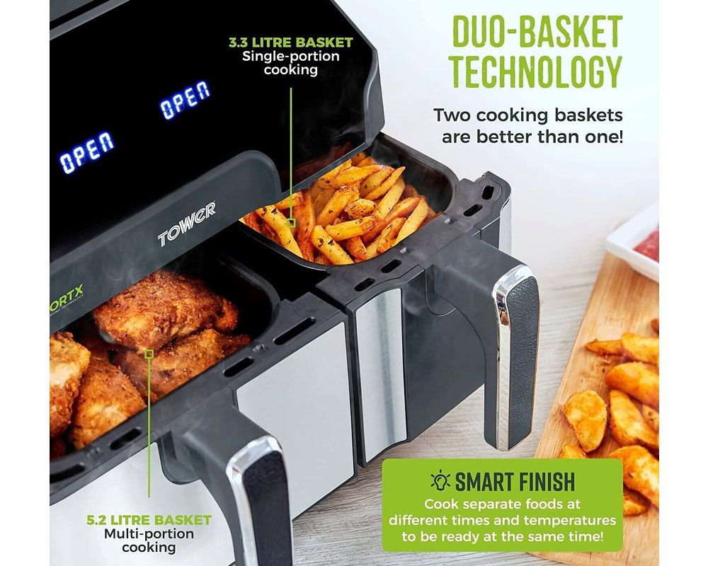 Tower Vortx Eco Duo Basket Air Fryer | 5.2L + 3.3L