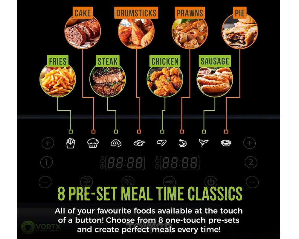 Tower Vortx Eco Duo Basket Air Fryer | 5.2L + 3.3L