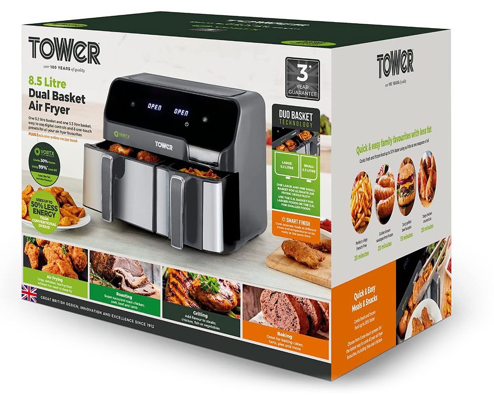 Tower Vortx Eco Duo Basket Air Fryer | 5.2L + 3.3L