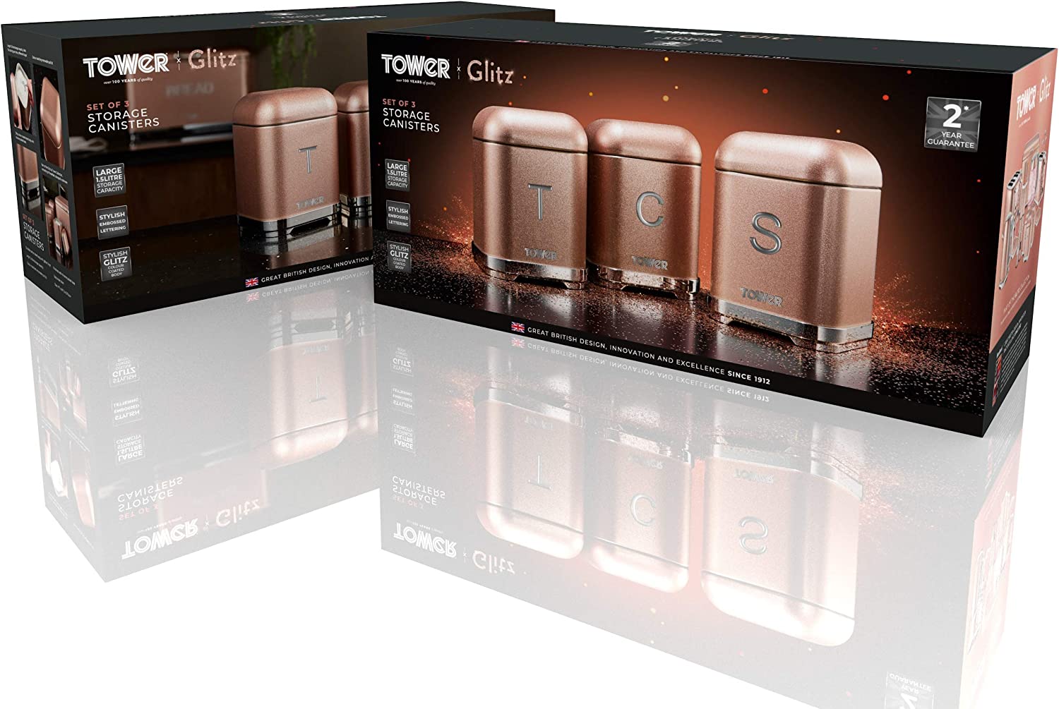 Juego de 3 recipientes para almacenamiento de cocina Tower Glitz Range